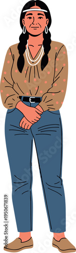 A young woman in casual clothing standing on transparent background