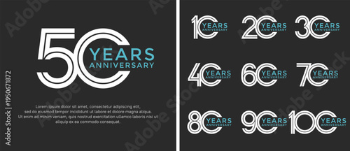 anniversary vector logo set, white and blue color can be use for celebration