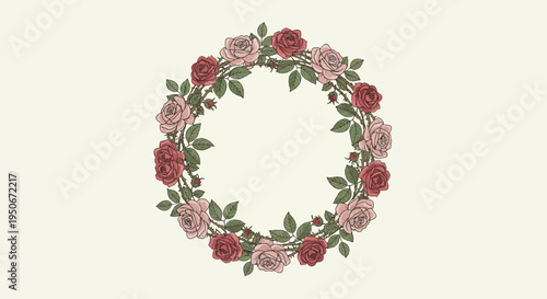 Vintage Rose Wreath Floral Border Design.