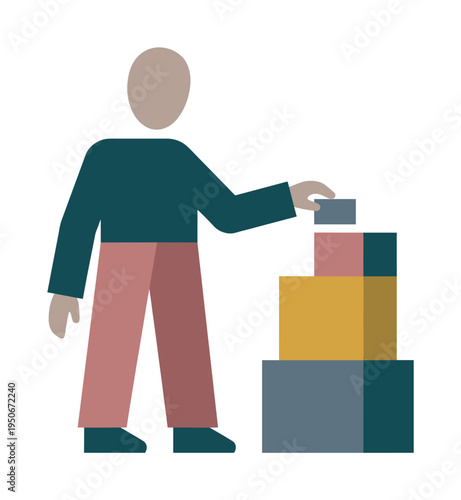 Person stacking colorful blocks, representing growth, progress, and building success