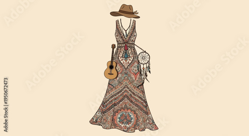 Woman wearing bohemian style dress accessories.