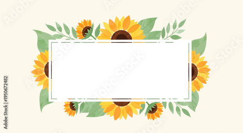 Watercolor Sunflower Frame with Blank Space for Text.
