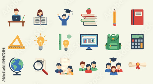 Education icons for learning and school.