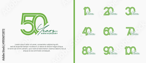 anniversary vector logo set, green color and handwriting can be use for celebration