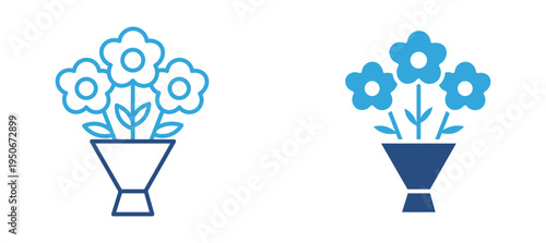 Flower bouquet icon set. Decorative bouquet of flowers in wrapper, floral arrangement, gift, celebration and romantic present concept. Vector illustration.