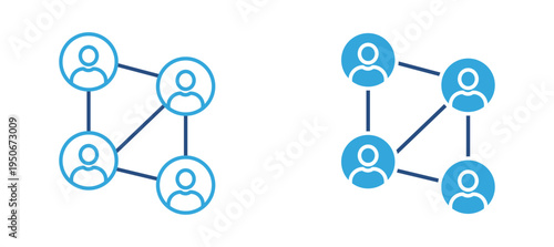 Team network connection icon set. Connected user profile icons forming network structure, teamwork, collaboration and social communication concept. Vector illustration.