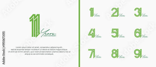 anniversary vector logo set, green color and handwriting can be use for celebration