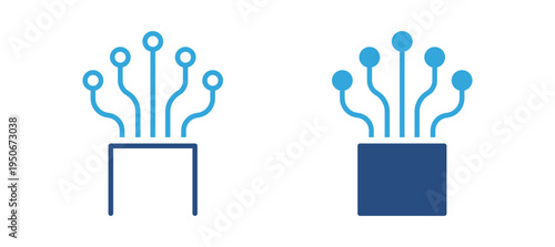 Electronic circuit board icon set. Microchip base with branching circuit connections and nodes, digital technology, electronics system and computer hardware concept. Vector illustration.