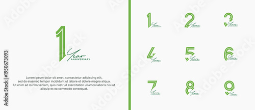 anniversary vector logo set, green color and handwriting can be use for celebration