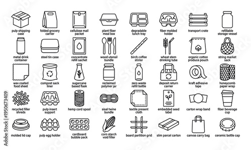 Sustainable wrapping solutions including pulp shipping case, folded grocery carrier, cellulose mail packet, plant fiber meal box,