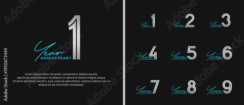 anniversary vector logo set, silver color with blue handwriting can be use for celebration