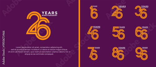 anniversary vector logo set, orange and white color can be use for celebration
