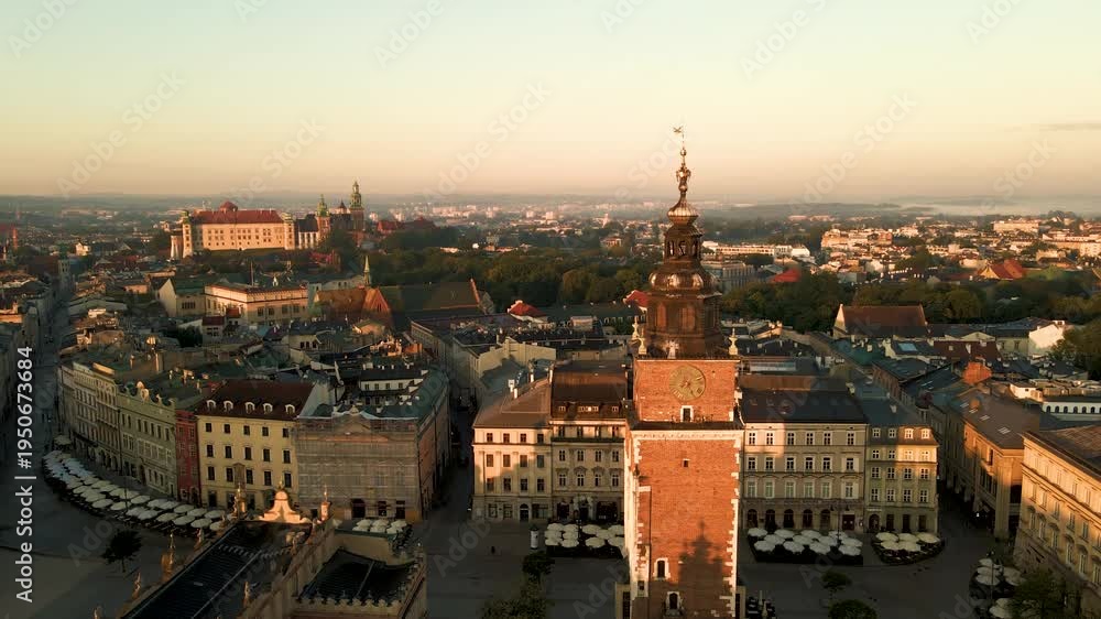 custom made wallpaper toronto digitalEuropean city architecture captured by drone at dawn in Krakow, Poland.