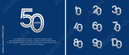 anniversary vector logo set, silver color can be use for celebration