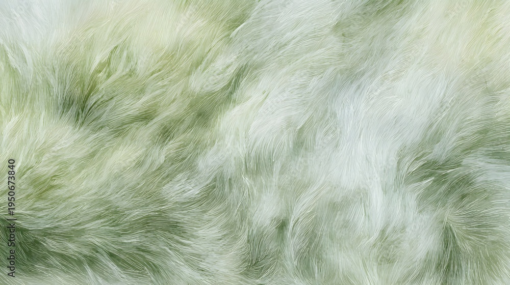 Obraz premium Soft sage green faux fur illustration evokes gentle light and luxurious tactile textures perfect for calming designs