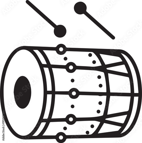 Black and White Line Art of Azerbaijani Naghara Drum Isolated on White