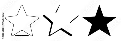 Star icon set with white silhouette and subtle shadow on transparent background featuring iconography, vector graphics, graphic design with illustrative style and minimalist