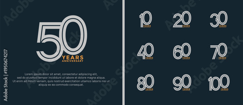 anniversary vector logo set, silver and orange color can be use for celebration