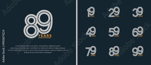 anniversary vector logo set, silver and orange color can be use for celebration