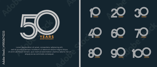 anniversary vector logo set, silver and orange color can be use for celebration