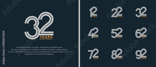 anniversary vector logo set, silver and orange color can be use for celebration