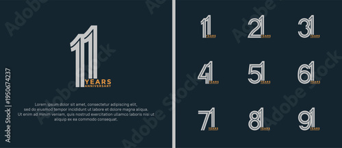 anniversary vector logo set, silver and orange color can be use for celebration