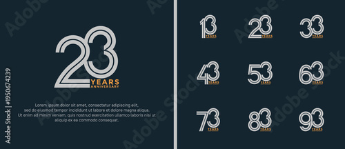 anniversary vector logo set, silver and orange color can be use for celebration
