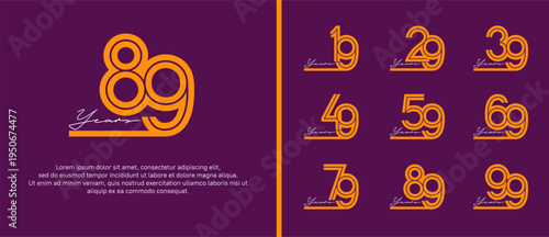anniversary vector logo set, orange color with white handwriting can be use for celebration