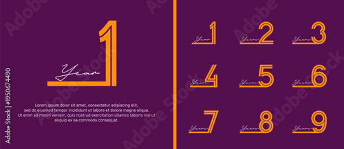 anniversary vector logo set, orange color with white handwriting can be use for celebration