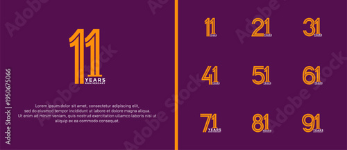 anniversary vector logo set, orange and white color can be use for celebration