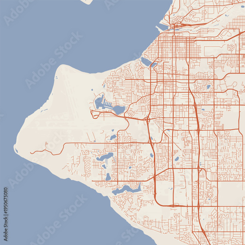 Anchorage City Map Sophisticated Geometric Urban Topography Featuring Meticulous Linework and Balanced Composition in a Timeless Minimalist Terracotta Earth Blueprint Aesthetic for Modern Interiors.