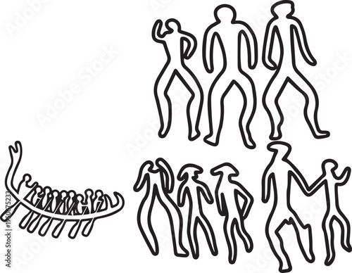 family generations walking together line art icon isolated on white background