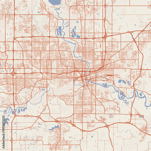 Des Moines City Map Sophisticated Geometric Urban Topography Featuring Meticulous Linework and Balanced Composition in a Timeless Minimalist Terracotta Earth Blueprint Aesthetic for Workspace.