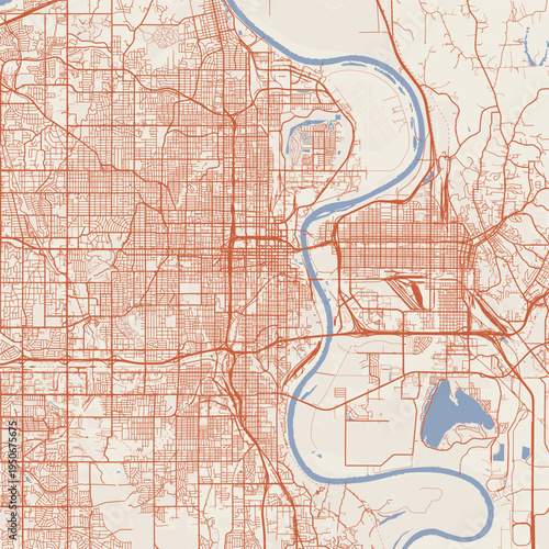 Omaha City Map Sophisticated Geometric Urban Topography Featuring Meticulous Linework and Balanced Composition in a Timeless Minimalist Terracotta Earth Blueprint Aesthetic for Contemporary Decor.