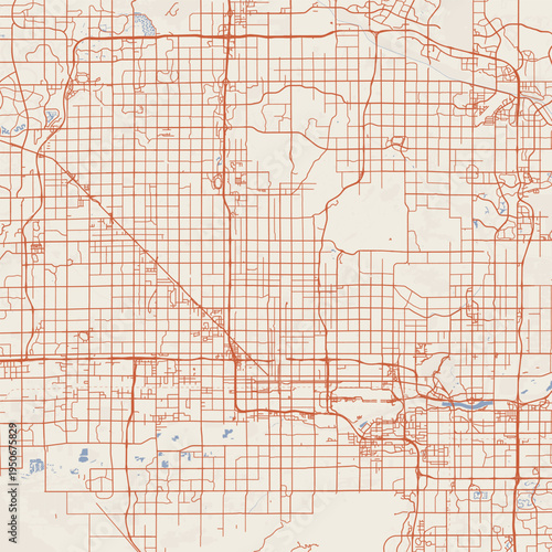 Phoenix City Map Sophisticated Geometric Urban Topography Featuring Meticulous Linework and Balanced Composition in a Timeless Minimalist Terracotta Earth Blueprint Aesthetic for Large Walls.
