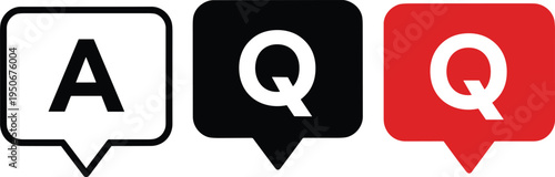 Flat vector illustration of speech bubble icons with letters representing question and answer communication in digital context