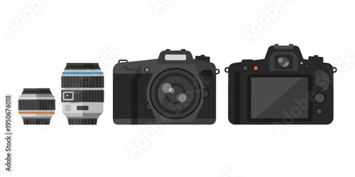 Professional photography gear and cutting-edge technology, a DSLR or mirrorless camera setup with two unique lenses