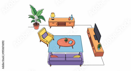 Living Room Furniture and Decor Illustration.