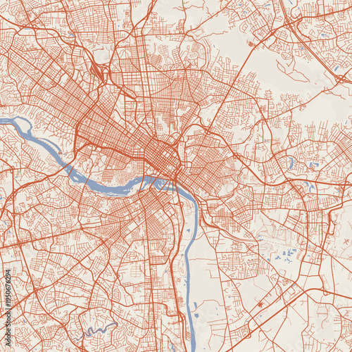 Richmond City Map Sophisticated Geometric Urban Topography Featuring Meticulous Linework and Balanced Composition in a Timeless Minimalist Terracotta Earth Blueprint Aesthetic for Classic Home.