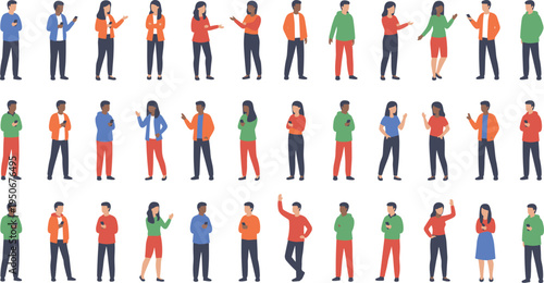 Vector illustration of diverse people in casual poses for social and demographic representation
