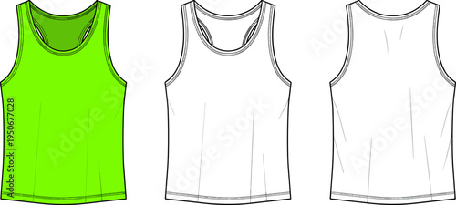 Men's Racerback Tank Top Technical Fashion Flat Sketch Illustration, Sleeveless Vest Template