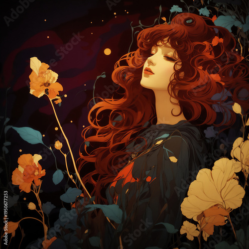 花と女　AI生成素材