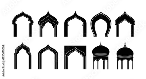 islamic architectural arches and mosque domes silhouette collection traditional ornamental arabian design elements for cultural projects