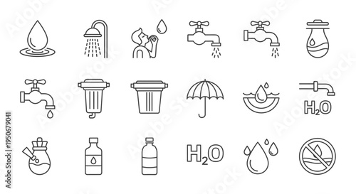 line water icons vector set illustrating essential concepts of hydration purification and conservation for design projects.