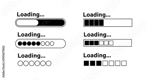 loading bars and progress indicators for user interface and web design depicting digital status and data loading.