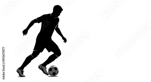 male soccer player dribbling a football in action silhouette on a white background perfect for sports design and athletic themes.