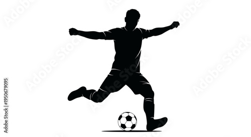 male soccer player silhouette in dynamic athletic action kicking a soccer ball ideal for sports graphic design and team branding
