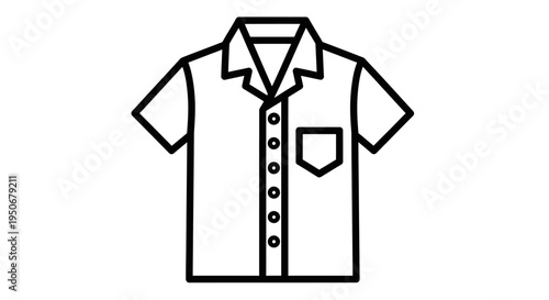 minimalist line art icon of a short-sleeved button-up shirt with a collar and pocket for casual summer fashion design.