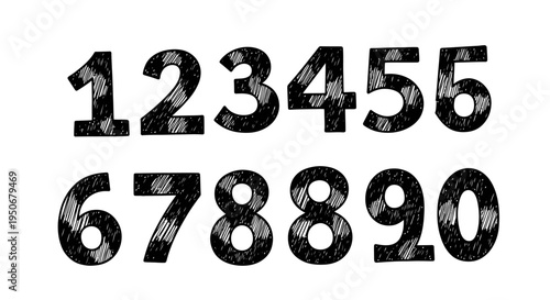 scribbled black hand-drawn numbers from zero to nine on a clean white background ideal for educational resources and creative designs.