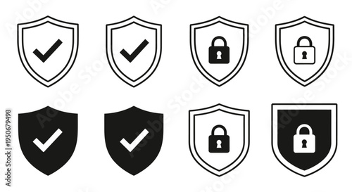 security shield icons with checkmarks and padlocks essential for illustrating digital safety data protection and verified online content